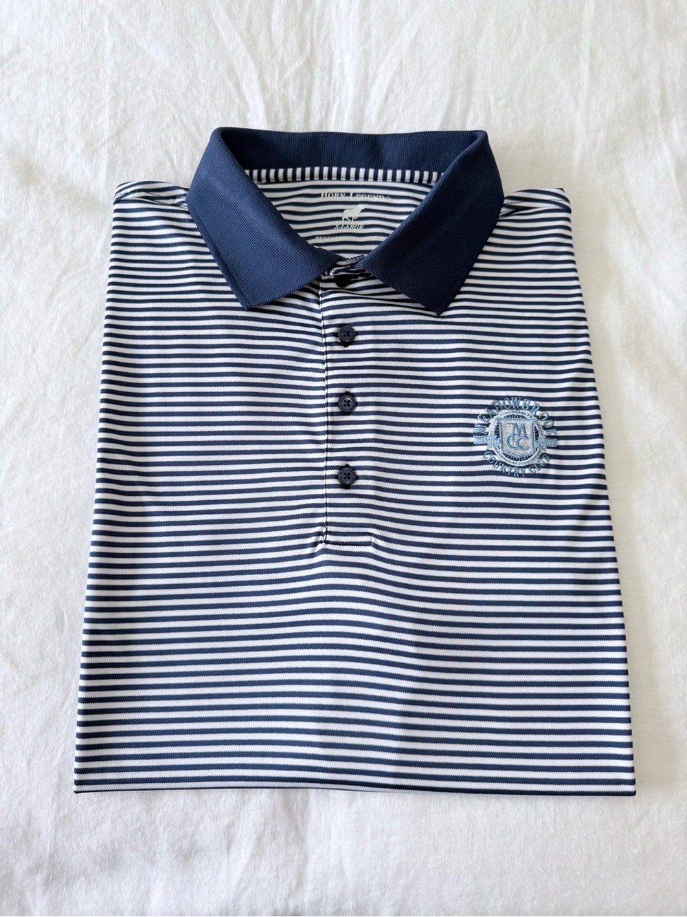Horn Legend | Men’s XL | Navy Stripe Golf Polo | Meadowbrook Country Club Racine